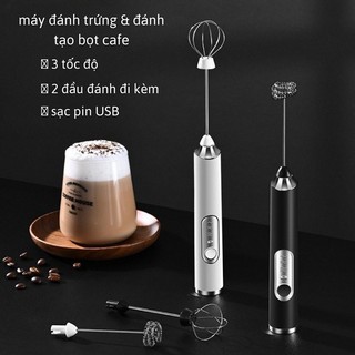 Máy Đánh Trứng Tạo Bọt Cafe 2 Đầu Sạc USB 3 Cấp Độ - Dụng Cụ đánh trứng tạo bọt cafe loại xịn