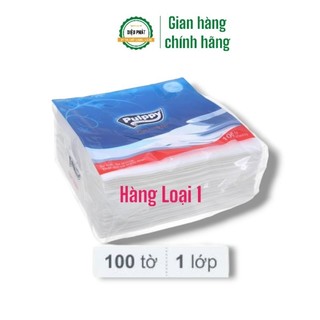 Giấy Vuông, Giấy Xấp Pulppy Xanh, Khăn Giấy Ăn Pulppy 1 Lớp Gói 100 Tờ