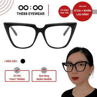 Gọng kính mắt mèo nữ THE88 gọng nhựa dáng to mắt không độ giả cận chống ánh sánh xanh phong cách cổ điển KC38