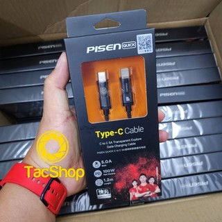 Cáp pisen dual type-c hỗ trợ sạc nhanh 5a 100w - dài 1m2 chính hãng