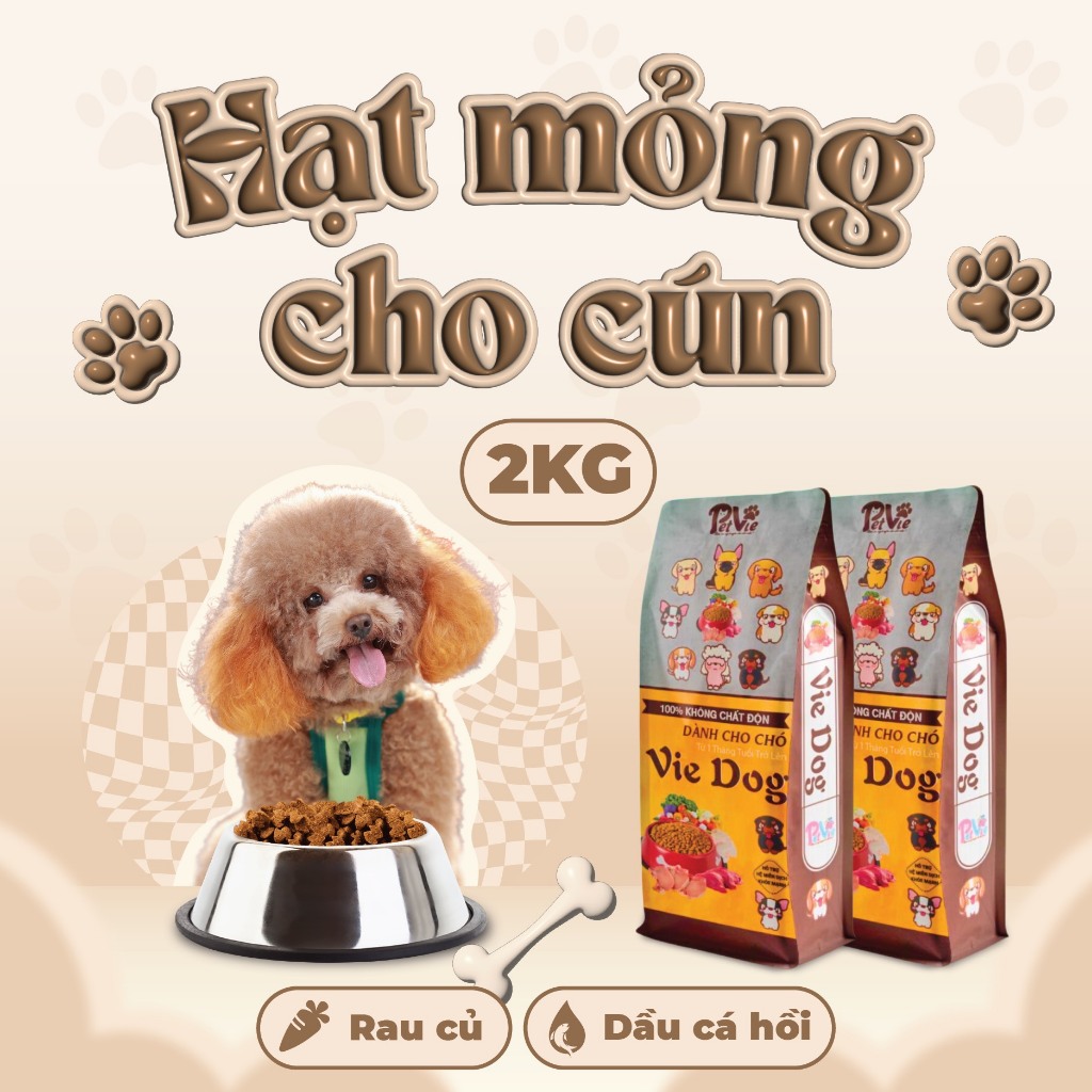 2KG Thức ăn hạt CHÓ PETVIE bổ sung DẦU CÁ HồI và RAU Củ giúp Lông khỏe giảm rụng, giảm chảy nước mắt