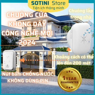 Chuông Cửa Chuông Cổng Không Dây SOTINI Công nghệ mới 2024 Cao Cấp, Nút bấm không dùng Pin, Chống nước, 1 năm bảo hành