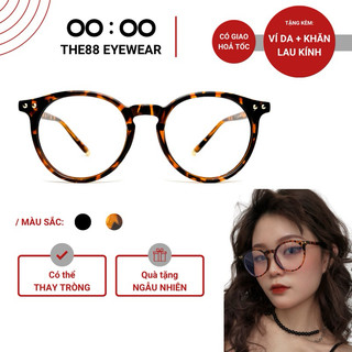 Gọng kính cận nam nữ THE88 dáng tròn cao cấp giả cận 0 độ chống tia UV KC24