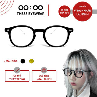 Gọng kính cận nam nữ THE88 dáng tròn khung kim loại loại phong cách Retro tròng giả cận chống ánh sáng xanh KC41