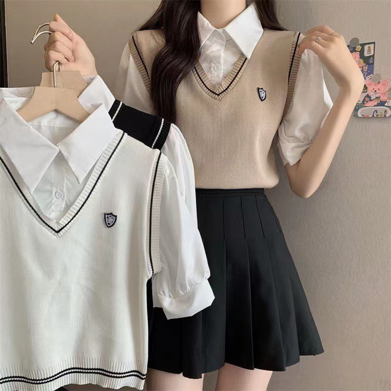 Áo len gile nữ trơn cổ tim kiểu dáng phong cách thời trang AO28