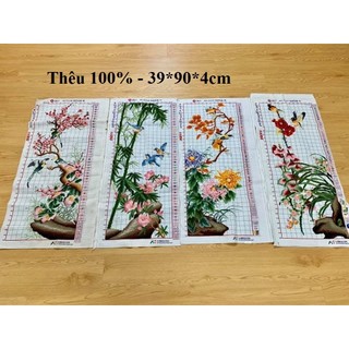 (KHO SỈ) Tranh thêu chữ thập tứ quý Đào lan trúc cúc MN0232 21336