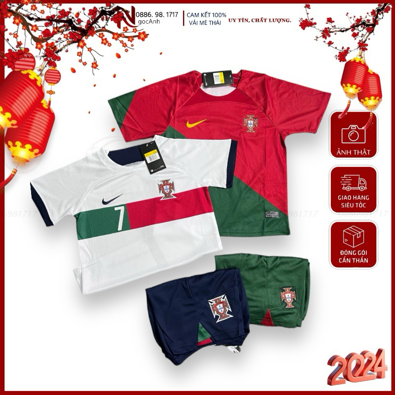 Bộ Quần Áo Bóng Đá Trẻ Em , Áo Đá Banh Đội Tuyển Bồ Đào Nha Sân Nhà -  Sân Khách in sẵn tên số Ronaldo