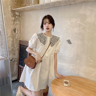 Đầm thời trang đầm Ngắn tay đầm trắng cổ bèo
