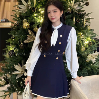 Váy đầm VINCY DRESS, váy 3phan kèm nơ xinh ,  sang trọng đi làm đi chơi  LEMINA .