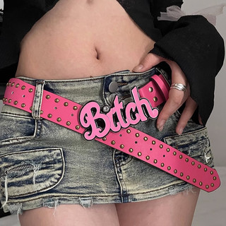 Thắt lưng da pu bản rộng khóa in chữ b*tck phong cách punk
