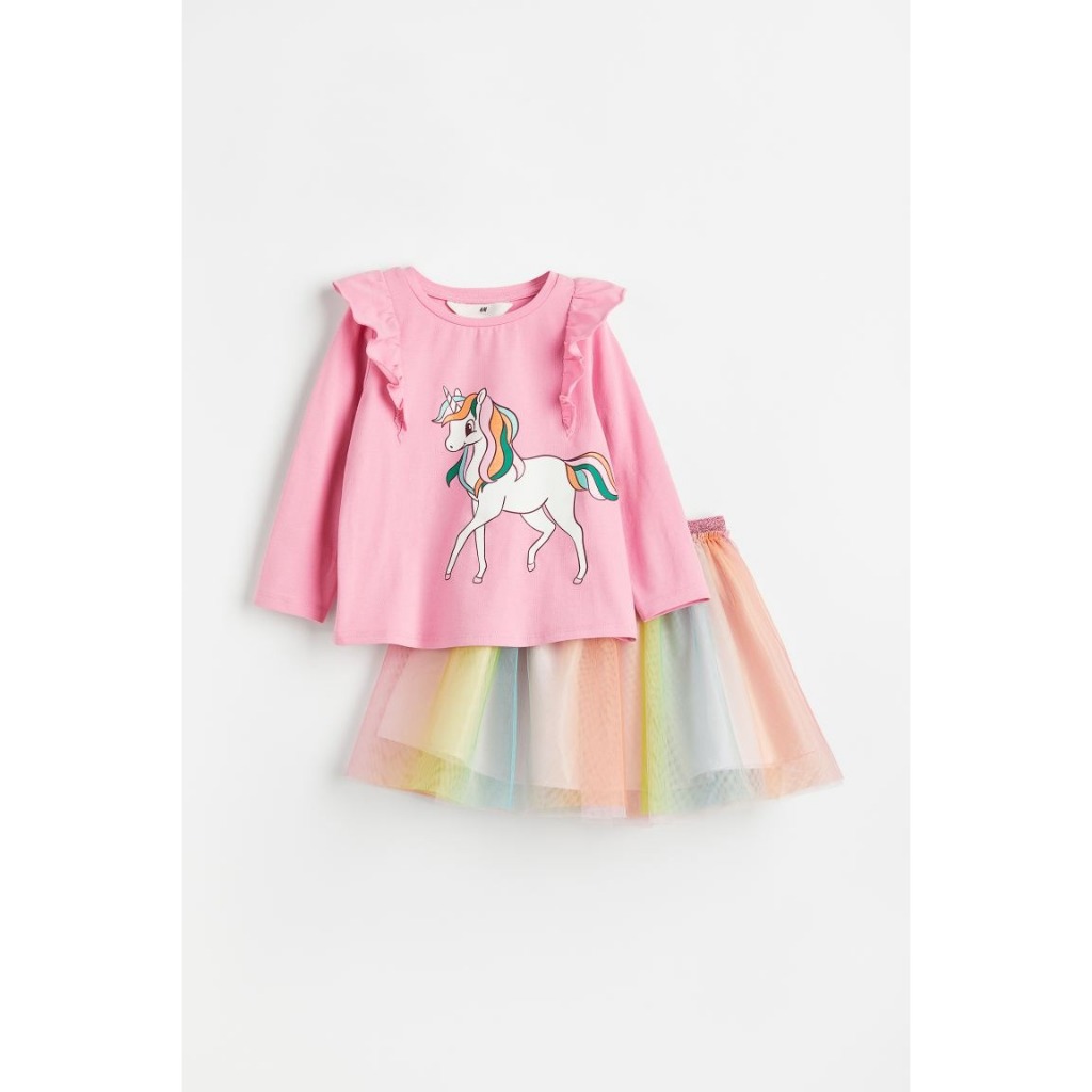 Set áo chân váy hồng rainbow tím hồng nơ HM H&M _hàng chính hãng authentic