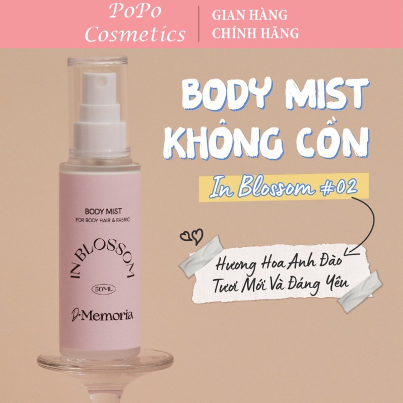 Body Mist Xịt Thơm Cơ Thể Không Cồn De Memoria Hương Hoa Anh Đào Đáng Yêu (50ml)-In Blossom 02 BST CXCT