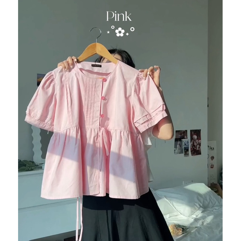 áo banbydoll xếp ly nút hoa Tiny