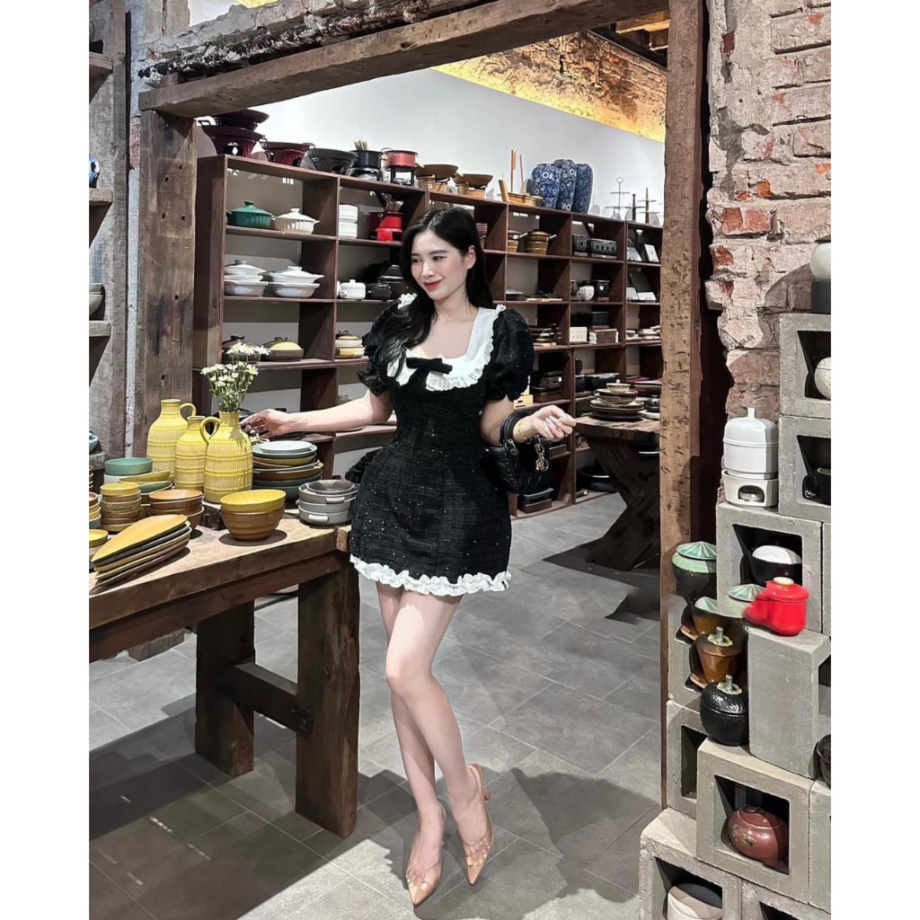 Đầm váy nữ chất dạ bố phối bèo Maris Dress | BigBuy360 - bigbuy360.vn