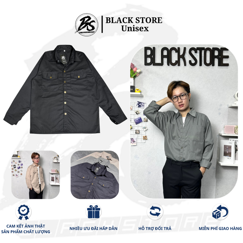 Áo Khoác Nam/Nữ,Khoác Kaki Trơn Form Rộng,Ba Màu Basic Dễ Phối Đồ-Black Store (Ảnh Thật)