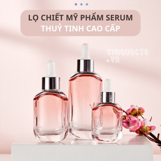  Lọ chiết serum tinh chất dạng bóp từng giọt Chai chiết mỹ phẩm vỏ thuỷ tinh ánh hồng dày dặn cao cấp 15 30 50ml CCC48 