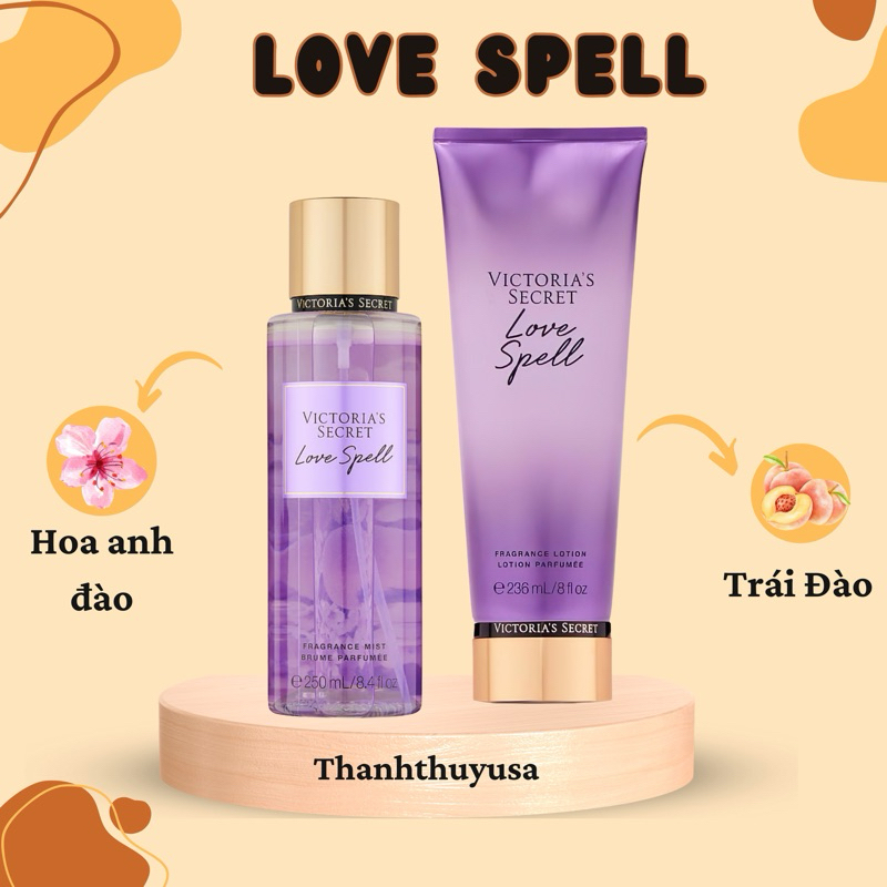 [ LOVE SPELL ] Combo Xịt Thơm Toàn Thân Body Mist, Lotion Victoria's Secret