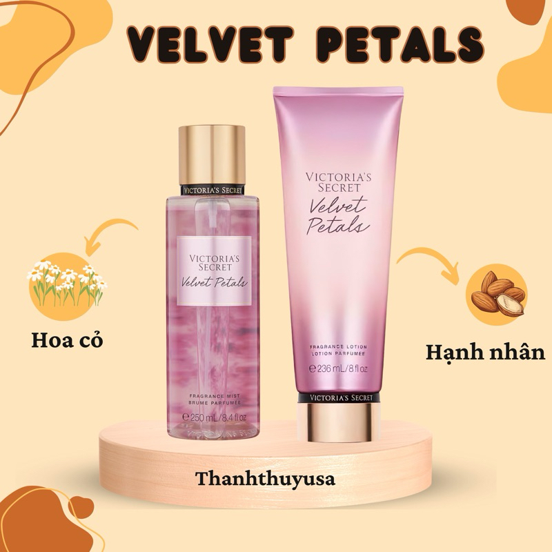 [ VELVET PETALS ] Combo Xịt Thơm Toàn Thân Body Mist, Lotion Victoria's Secret