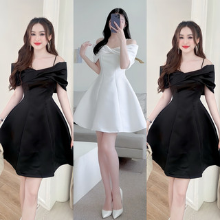 Đầm Rớt Vai Nhấn Ly Trước Dáng bồng Có Mút - TUONGVY02