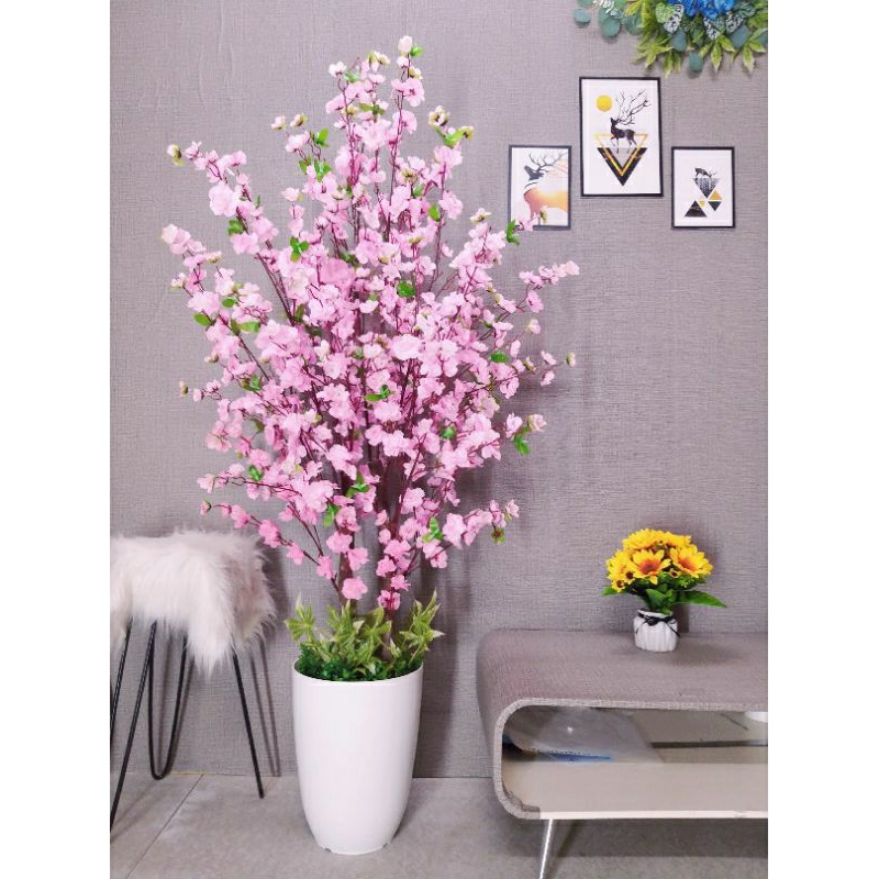 Cây hoa đào đôi cao 1m6 kèm chậu- Cây giả decor