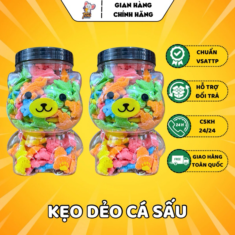 [HŨ GẤU] Kẹo Dẻo Hình Cá Sấu Vị Trái Cây Thơm Dẻo Ngọt Nhẹ - Hũ 500G - Đồ Ăn Vặt