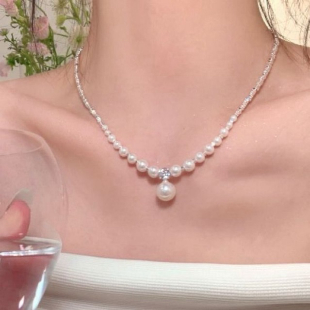 vòng cổ châu từ nhỏ đến lớn sang chảnh , dây chuyền hạt bẹt