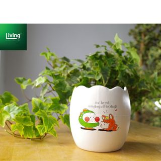 Chậu trồng cây sứ Bát Tràng men mát hình trứng, kích thước 9x11cm | Living Decor