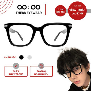 Gọng kính cận nam nữ THE88 gọng nhựa mắt vuông cao cấp không độ giả cận lọc ánh sáng xanh đính kim loại sắc sảo KC63