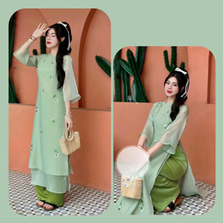   SHOP NÀNG BÉO BIGSIZE 50KG ĐẾN 90KG  set áo dài hoa nhí màu nhu nhẹ nhàng 