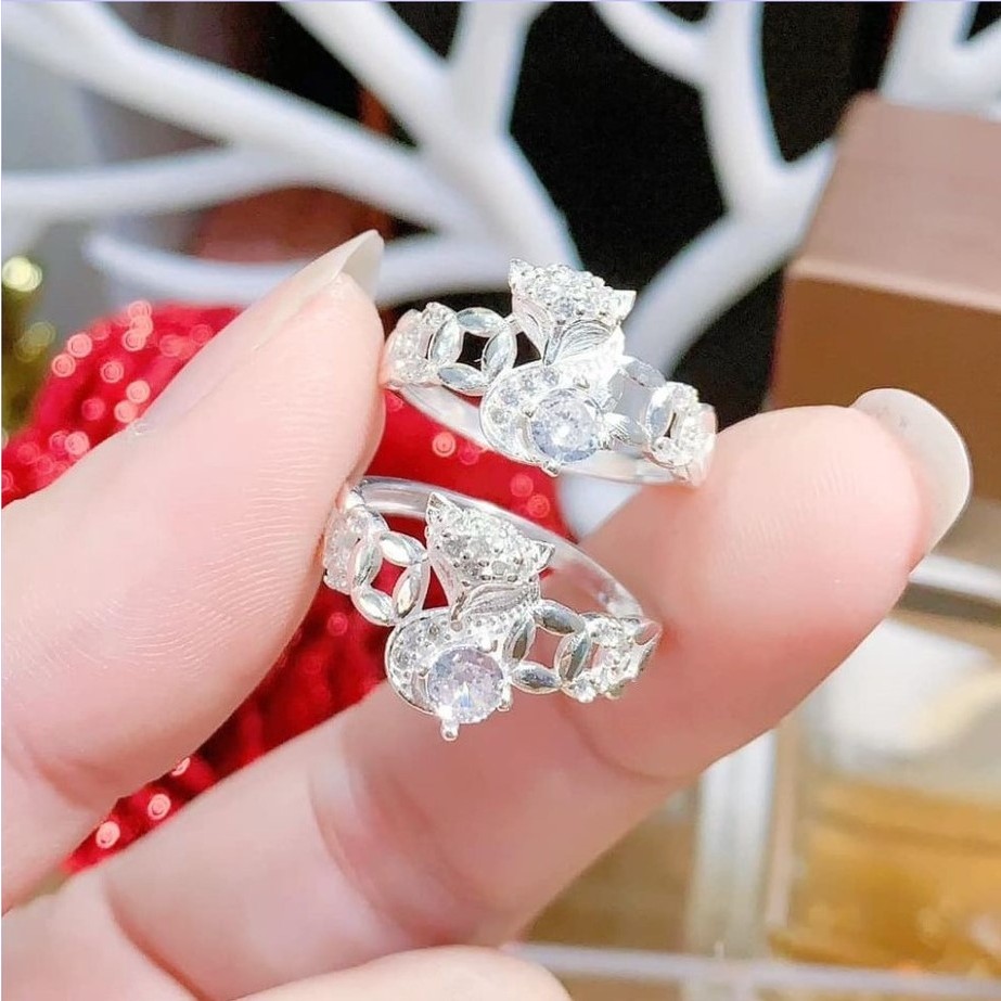 Nhẫn Pandora Bạc Hồ Ly viền kim tiền MAINOMI sang xịn lấp lánh - Nhẫn Panora Bạc ta 8088SV Full Box