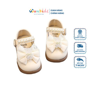 Giày búp bê tập đi cho bé gái wowkid đính nơ gấu xinh xắn phong cách tiểu thư