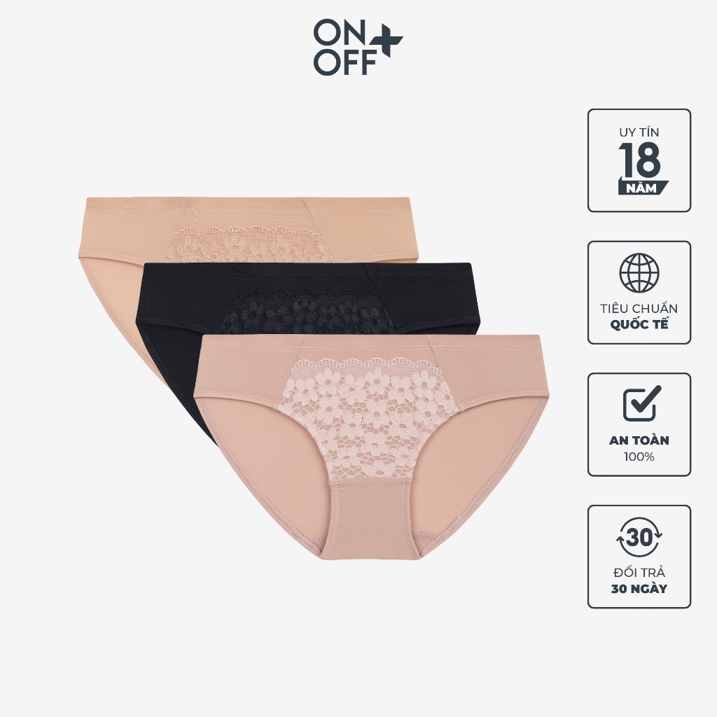 Combo 3 quần lót nữ phối ren ONOFF công nghệ microfiber mesh siêu mảnh, thoáng mát - 16UJ22A017