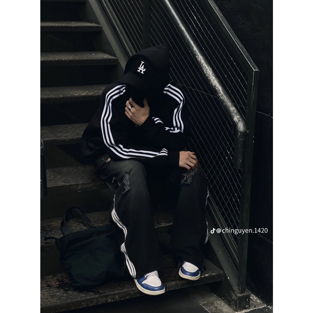 Hoodie - Áo Hoodie Nỉ Bông In Chữ DORIS Form Rộng Unisex Phối Kẻ Sọc Nam Nữ Mặc Đều Được