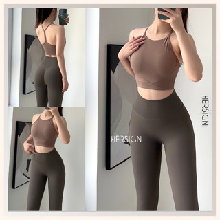 Set đồ tập gym nữ Đồ tập yoga áo bra cổ yếm quần legging dài HERSIGN-SMIXB22L19