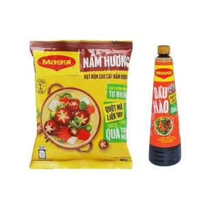 Combo Hạt nêm cao cấp vị nấm hương Maggi gói 450g + Dầu hào đậm đặc Maggi chai 250g
