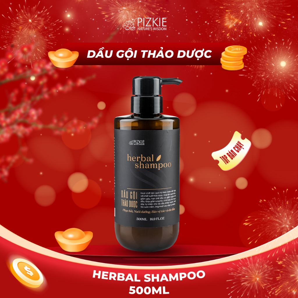 Dầu Gội Đầu Thảo Dược HERBAL SHAMPOO PIZKIE 500ml Dầu Gội Bồ Kết Vô Đặc Kích Thích Mọc Tóc Sạch Gàu Giúp Tóc Chắc Khoẻ