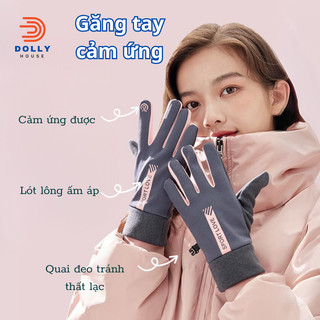 Găng Tay Cảm Ứng Được Điện Thoại, Có Lót lông Cừu Siêu Ấm Chống Thấm Nước Mềm Mại An Toàn Cho Da Tay Dolly House