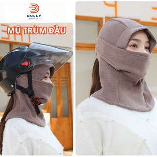 Mũ trùm đầu đi xe máy, mặt nạ che mặt chống gió thời tiết lạnh, bịt kín tai chống gió lùa chất vải lông dày Dolly House