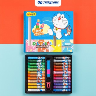 Bút sáp dầu học sinh màu Pastel Thiên Long Colokit phiên bản Doraemon OP-C09/DO 24 màu - tặng kẹp chống bẩn và chuốt sáp