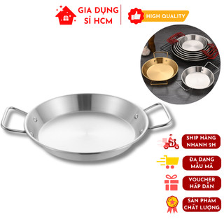 Chảo paella 26cm thép không gỉ đựng hải sản, thức ăn có hai tay cầm tiện dụng
