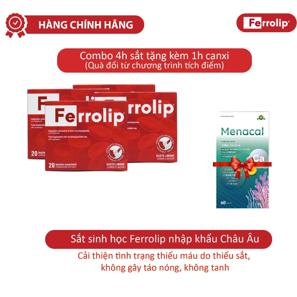 COMBO 4H SẮT SINH HỌC FERROLIPTẶNG KÈM 1H CANXI TỰ NHIÊN 