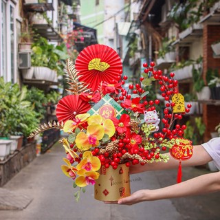 Chậu đào đông trang trí tết a35 may mắn tài lộc – handmade