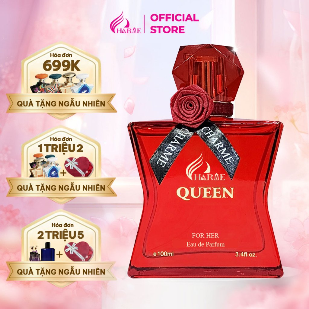 Nước hoa nữ Charme Queen sang trọng lưu hương lâu 7-10 tiếng mùi hương hoa hồng nồng nhiệt tươi mát chai 100ml