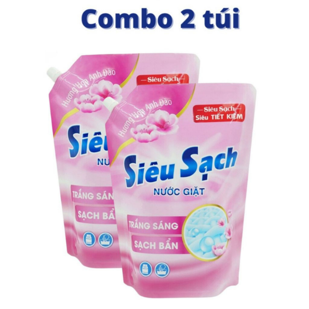 Combo 2 túi nước giặt LIX hương hoa anh đào 2.4kg túi