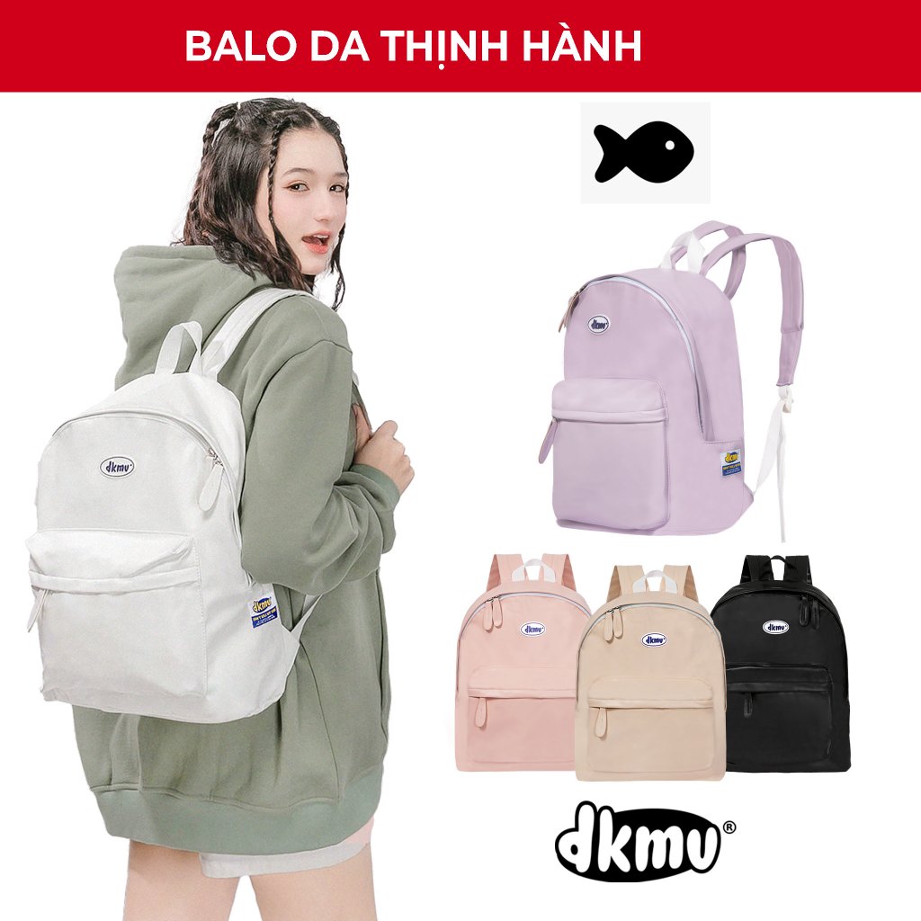 Balo da nữ đi học màu pastel DKMV chống nước đựng laptop 14inch Basic Leather Backpack | K-P18