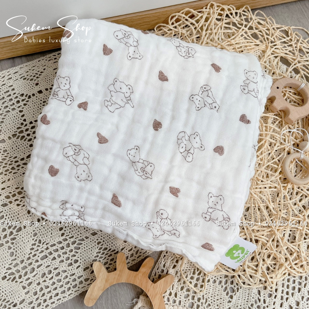 Khăn Xô Mipbi 6 Lớp In Họa Tiết Xinh Xắn, Khăn Tắm Cho Bé