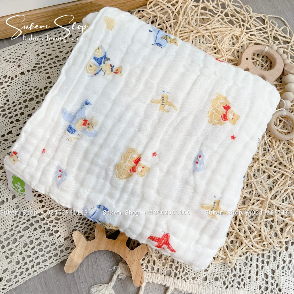 Khăn Xô Mipbi 6 Lớp In Họa Tiết Xinh Xắn, Khăn Tắm Cho Bé