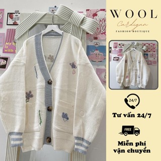 Khoác len cardigan nữ chất len dệt mềm mịn, Áo khoác len nữ cổ V thêu sang trọng