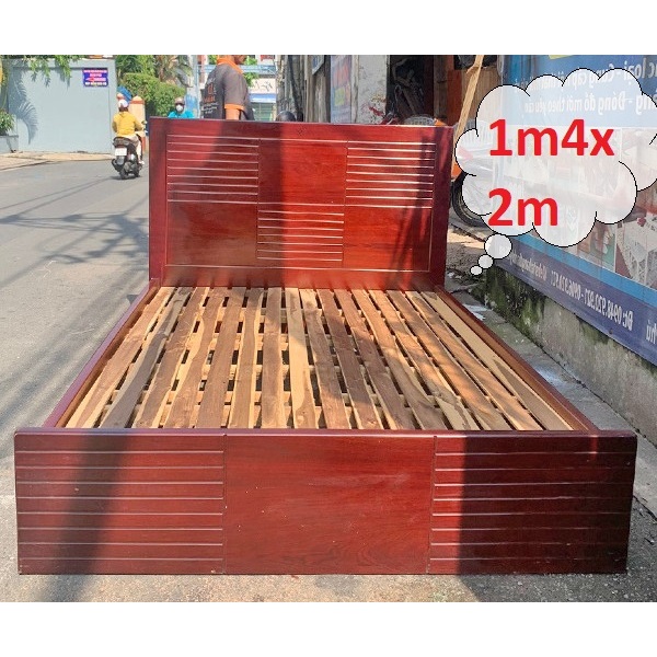 Thanh lý giường ngủ gỗ công nghiệp 1m4x2m màu nâu như mới, giường gỗ dùng cho gia đình, giường bệt 1m4