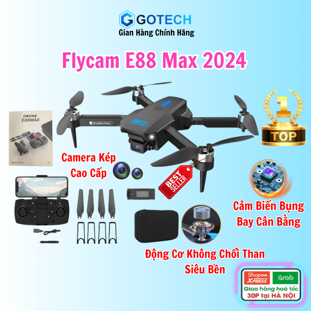 Máy Bay Flycam Camera 4K Động Cơ Không Chổi Than Siêu Bền Tránh Va đập, 2 Camera có cảm biến bụng giữ thăng bằng khi bay